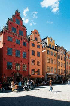 Old houses in the trade area of the old city in Stockholm