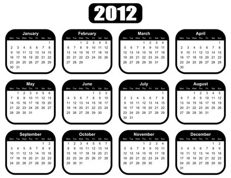 calendar for 2012 year with black boxes