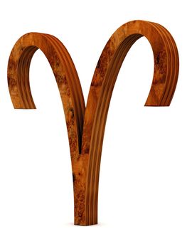 wooden picture zodiac sign on white background