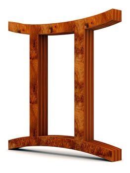 wooden picture zodiac sign on white background