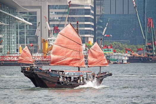 Chinese sailing ship in Hong Kong Victoria Habour 
