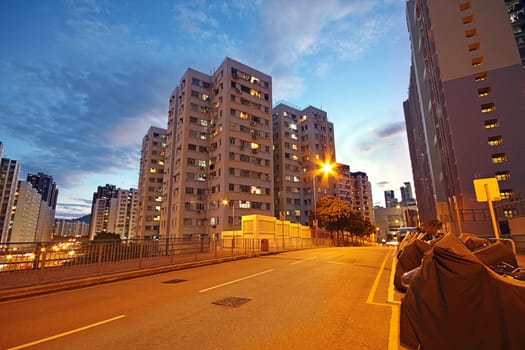 modern urban city at night with freeway traffic