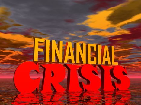 Red and orange capital letters for financial crisis in stormy background