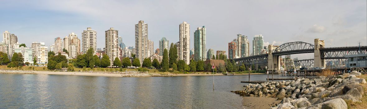 Vancouver BC Canada City Skyline and Burrard Bridge Panorama