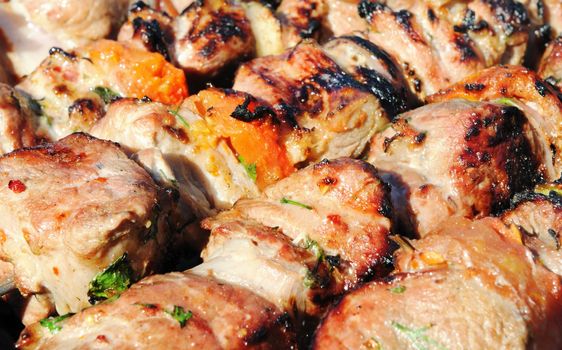 Kebabs, threaded on a skewer and grill