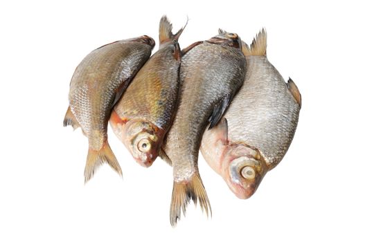 Several fresh freshwater fish. Bream and roach. Isolated on white.