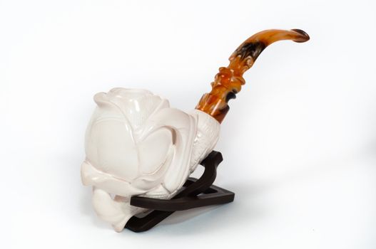 Turkish meerschaum smoking pipe on white screen.