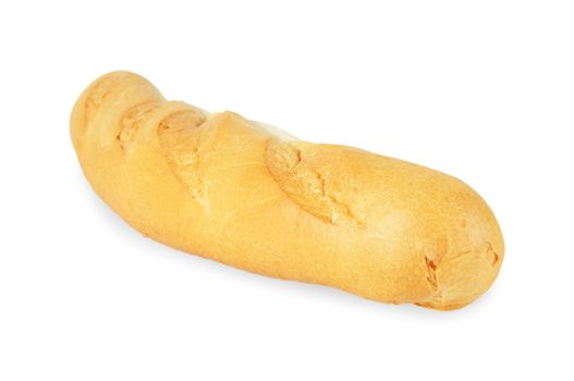 Small baked baguette. Isolated on white background