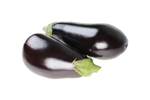 Two raw eggplant. Isolated on white background