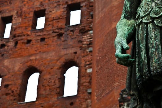 Detail of Porte Palatine in Turin - Italy. Roman empire.