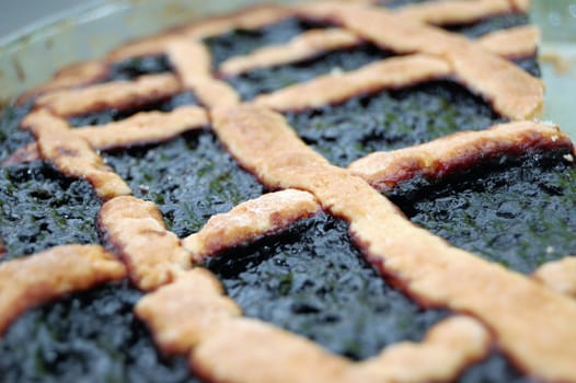 closeup view of a blueberries jam tart