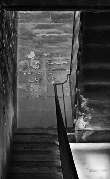 Spooky stairway in an old abandoned building