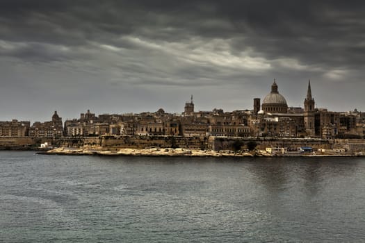 Valletta on an overcast day, as seen from Marsamxett Harbour side 