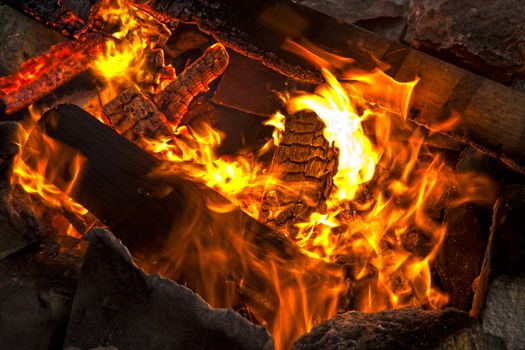 Detail of a burning bonfire in HDR