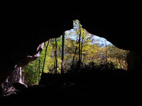 Large opening of a cave at Maquoketa Caves in Iowa.