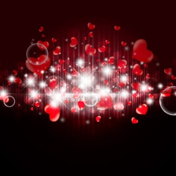 bright valentine background with hearts and lights 