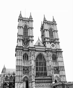 The Westminster Abbey church in London, UK - high dynamic range HDR - black and white