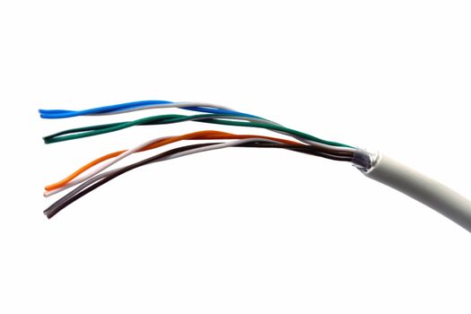 Telephone cable on white background