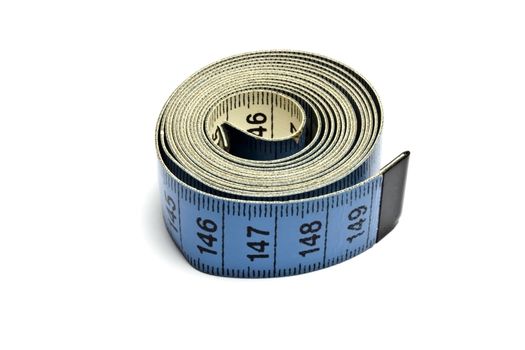 Tape measure on white background