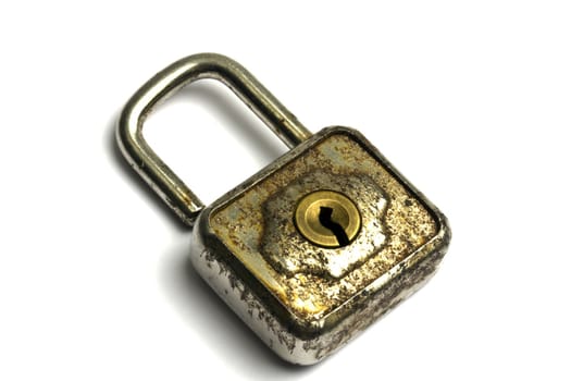 Old padlock isolated on white