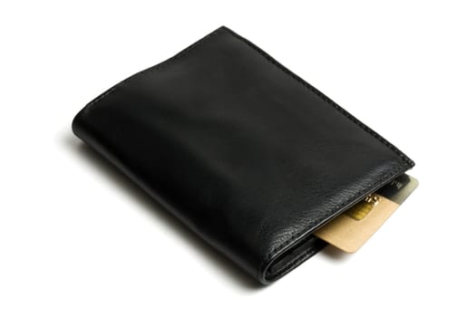 Black wallet with Credit card isolated on white