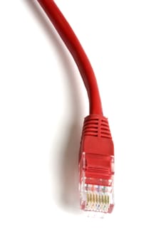 Red network plug isolated on white background