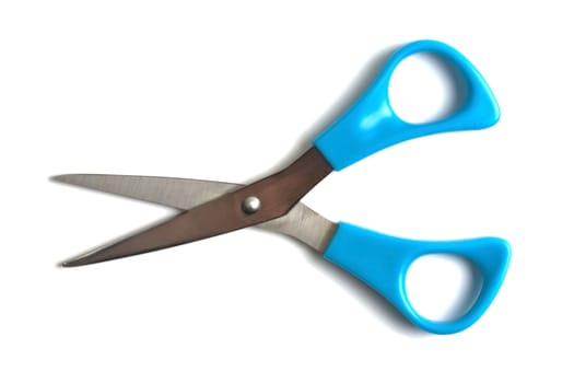 Blue scissors isolated on white background
