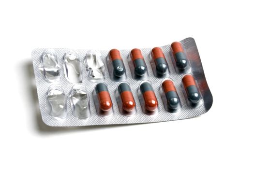 capsules packed in blister isolated on white  background
