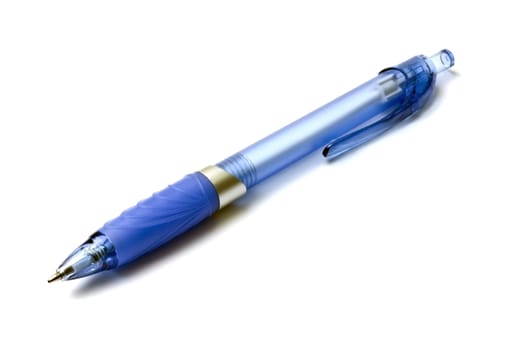 Blue pen isolated on the white background