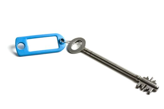 Blank tag and old key isolated on white 
