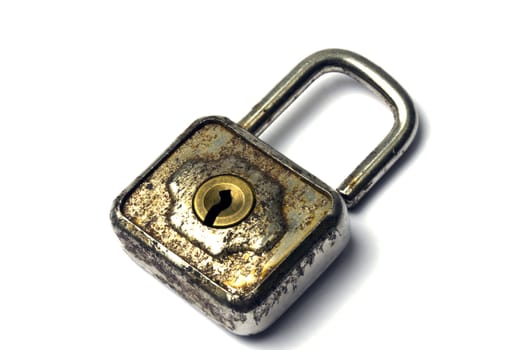 Old padlock isolated on white