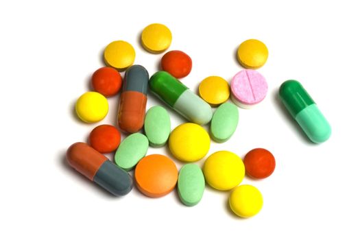 Colorful pills isolated on white background 
