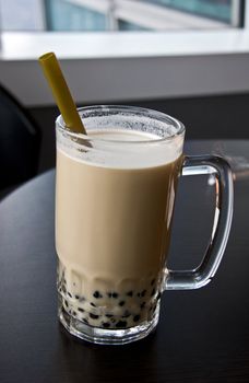 Delicious pearl milk tea closeup