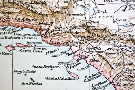 Acient map of Los Angeles. Handmade in 1881