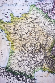 Ancient map of France.Handmade in 1828