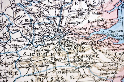 Ancient map of London.Handmade in 1881
