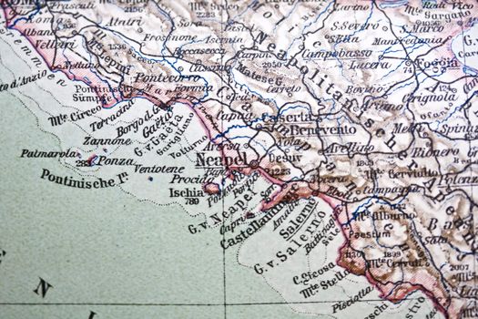 Ancient map of Napoli. Handmade in 1881