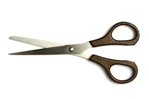 Open scissors isolated on white background 