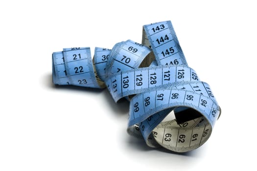 Blue tape measure isolated on white background