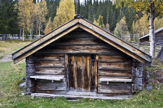 Old and traditional wood cabin in Sweden