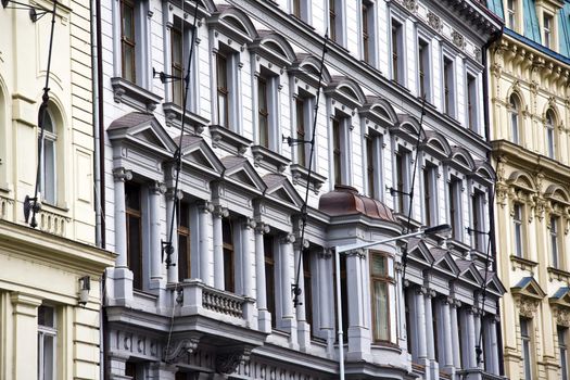 Old and coloful buildings closeup in Prague