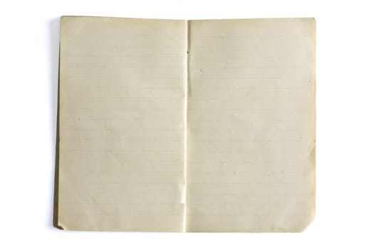 Blank lined old exercise book isolated on white 
