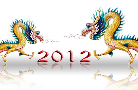 Dragons fly with 2012, New year greeting card background