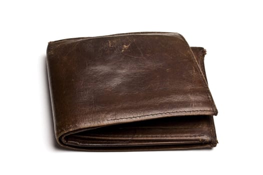 Old Brown wallet isolated on white background 