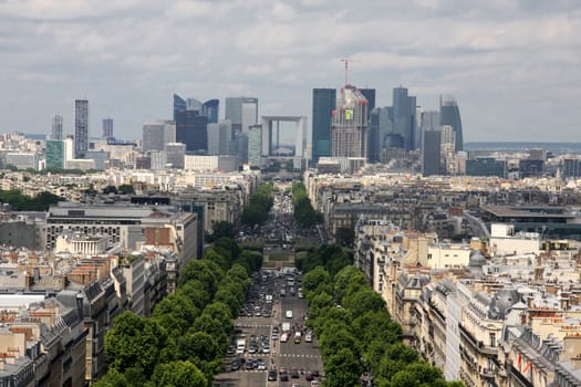 Aerial view of Paris Champs Elysees