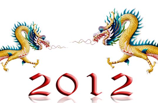 Dragons fly with 2012 on glaze white background, New year greeting card background