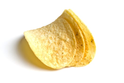 Potato chips isolated on white background 
