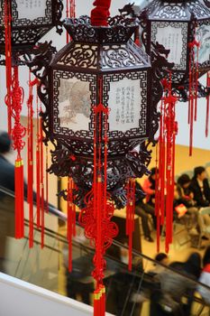Troditional chinese wooden lantern closeup
