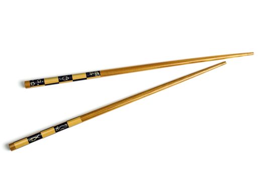 Wood chopsticks isolated on white background 
