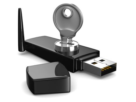 wireless USB modem on white background. Isolated 3D image